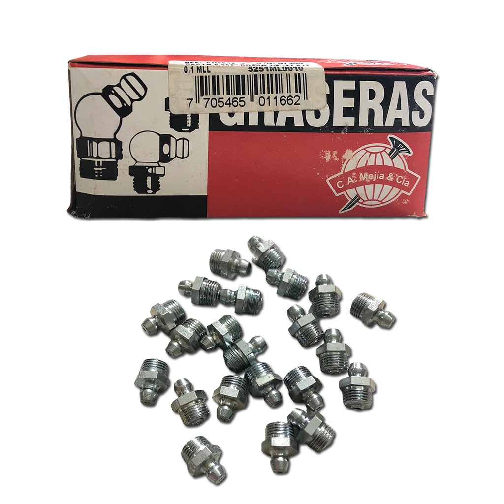 GRASERA 1/8" N.P.T 10 RECTA x 100 UNID MEJIA 0-392