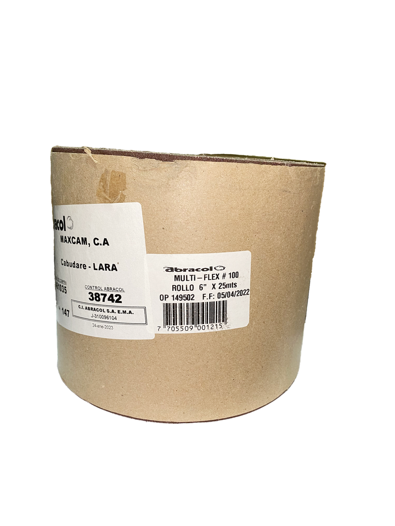 [0-581] LIJA BANDA GRANO 100 x 6" ROLLO 25mts 0-581