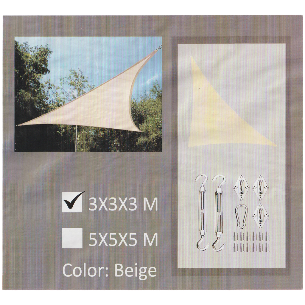 TOLDO TRIANGULAR TIPO VELA 3x3x3MTS BEIGE TRICAL 0-666