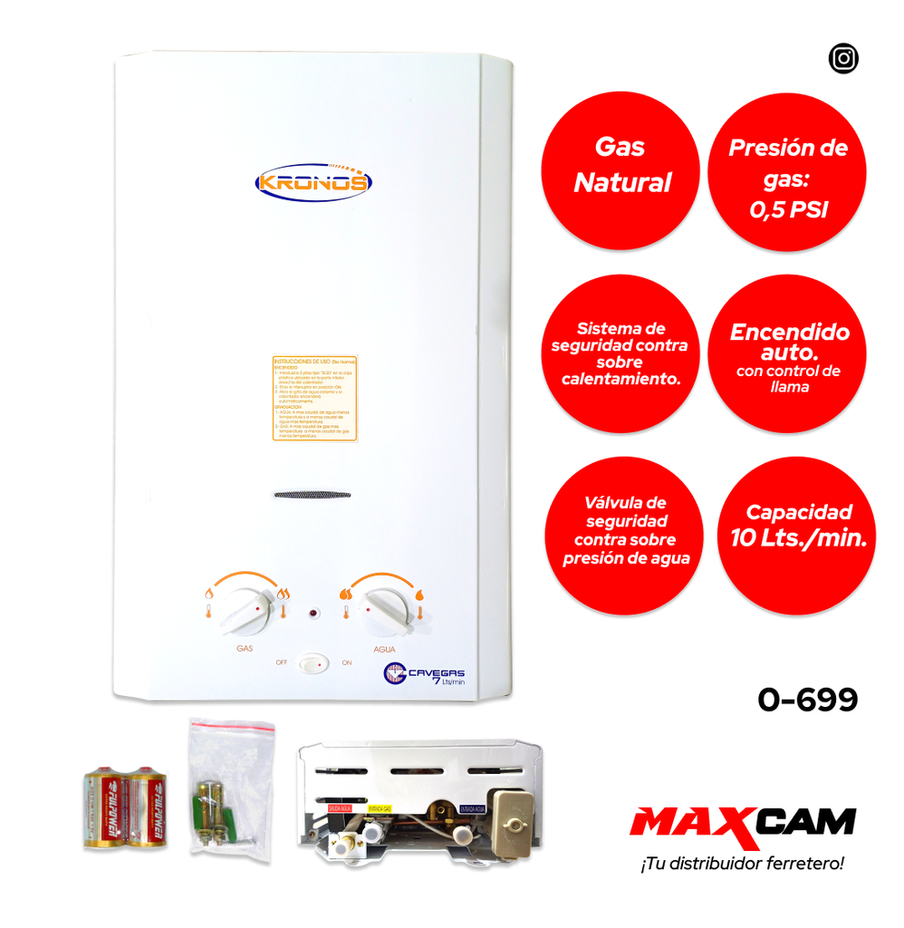 CALENTADOR GAS NATURAL 10 LTS KRONOS 0-699