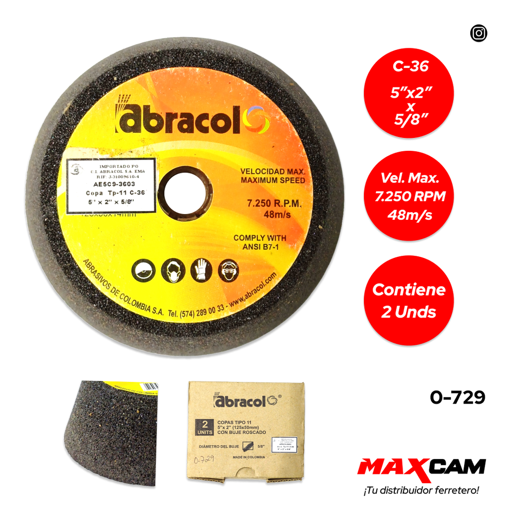 PIEDRA COPA C-36 5x2x5/8" ABRACOL 0-729