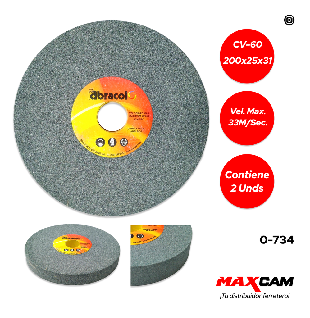 [0-734] DISCO P/ESMERIL D/BANCO CV-60 200X25X31 ABRACOL 0-734