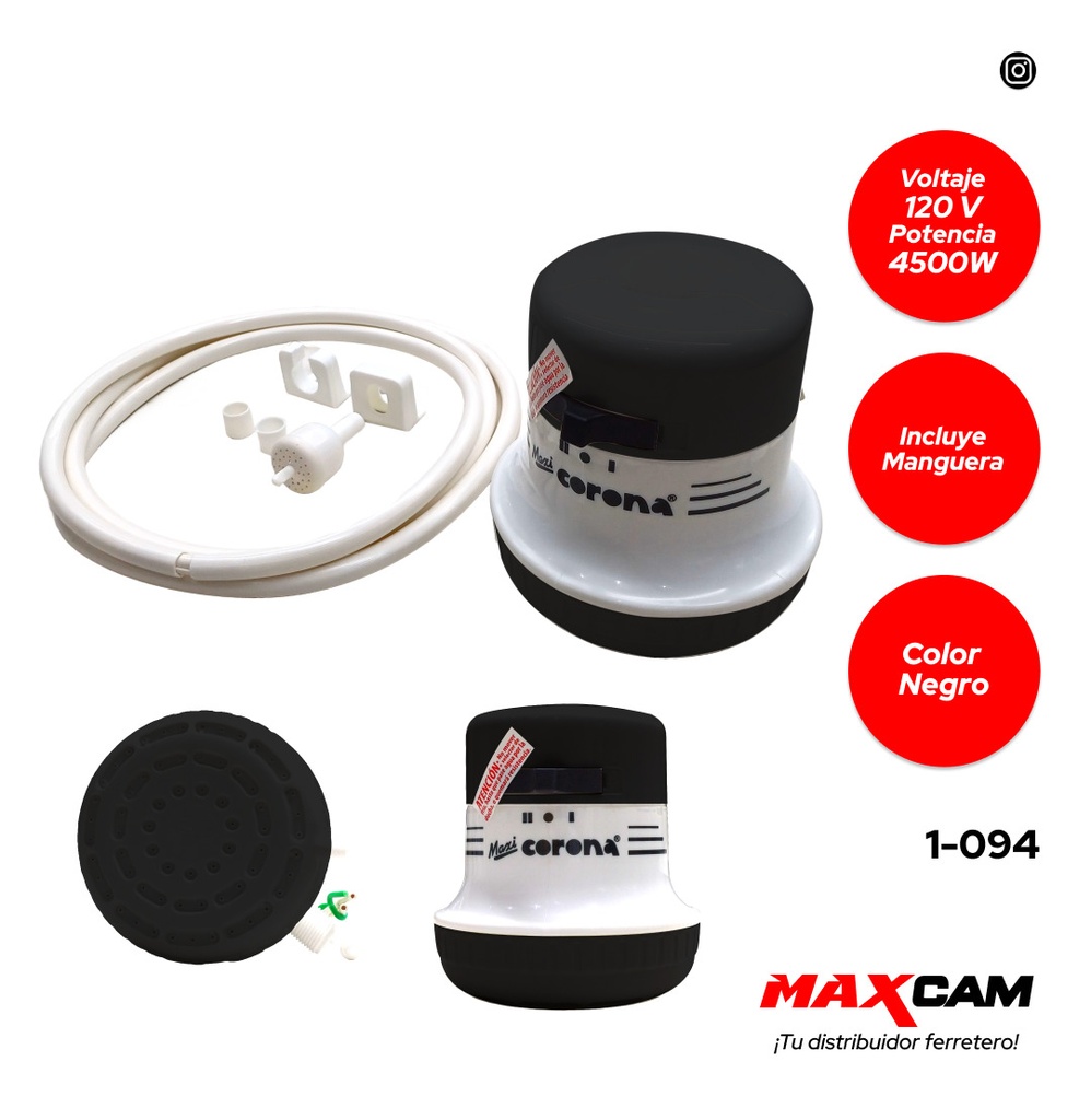 DUCHA CALENTADOR NEGRO C/MANGUE MAXI CORONA 1-094