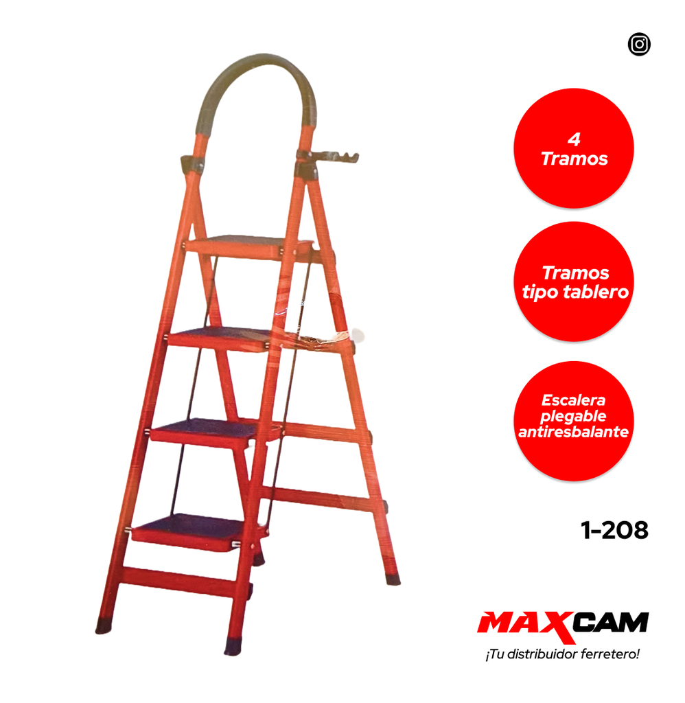 [1-208] ESCALERA ACERO PLEGABLE 4 TR ALADINO 1-208