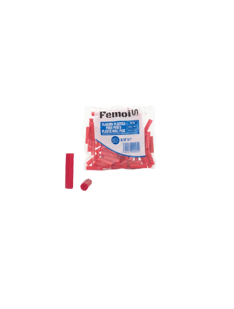 RAMPLUG ROJO 3/16 x 100 UNID FEMOI 1-424