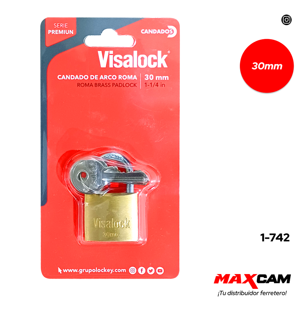 CANDADO LATON ARCO 30MM VISALOCK 1-742