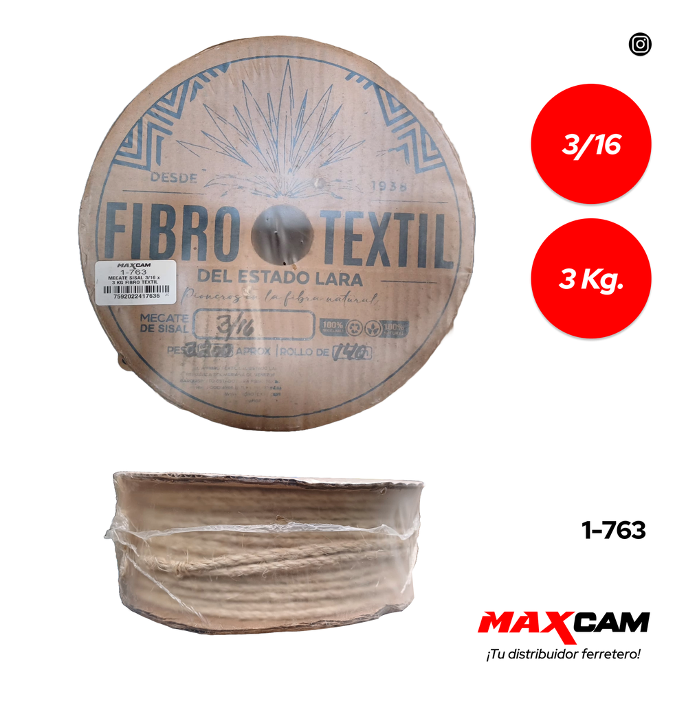 MECATE SISAL 3/16 x 3 KG FIBRO TEXTIL 1-763