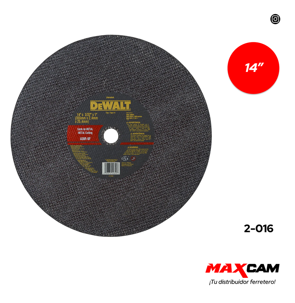 [2-016] DISCO DE TRONZADORA x 14" DEWALT 2-016