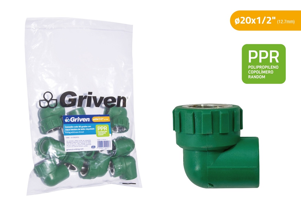 CODO PPR 90° 12,7MM x 1/2" C/HR MET GRIVEN 9-249
