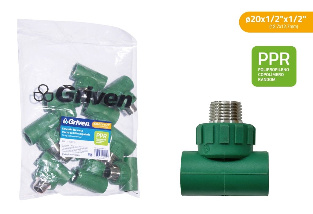 TEE PPR 12,7MM x 1/2" C/MR MET GRIVEN 9-258