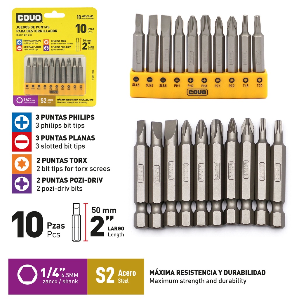 JUEGO DE PUNTAS 2" X 10 PCS COVO 9-282