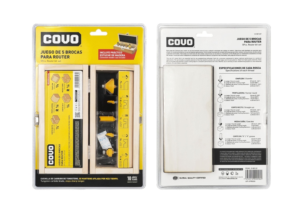 SET FRESAS P/ENRUTADOR x 5 PCS COVO 9-291