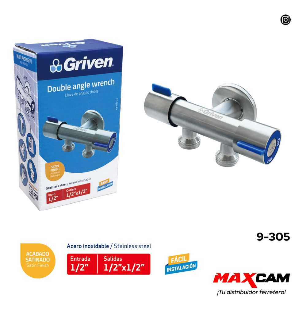 LLAVE ARRESTO DOBLE 1/2" x 1/2" GRIVEN SATIN 9-305