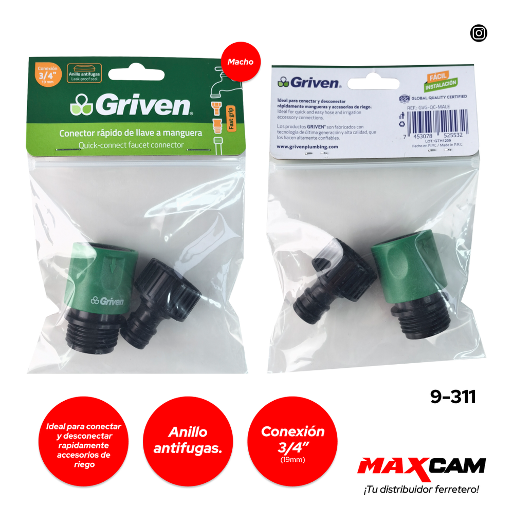 CONECTOR RAPIDO MACHO x 2 UNID GRIVEN 9-311
