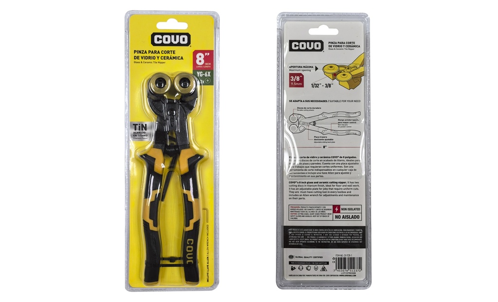 PINZA CORTA VIDRIO Y CERAMICA COVO 9-328