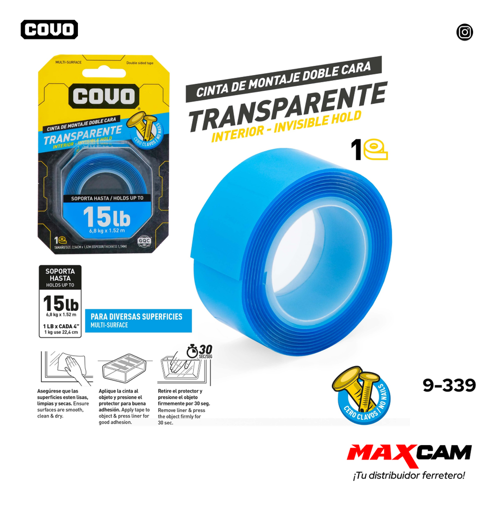 CINTA DOBLE FAZ AZUL x 1.52 MTS COVO 9-339