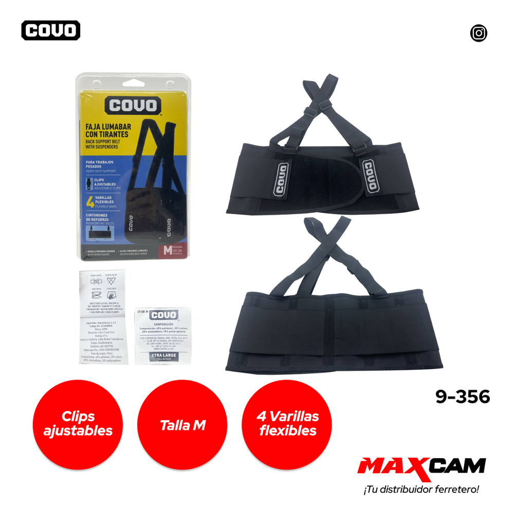 FAJA LUMBAR C/TIRANTES TALLA M COVO 9-356