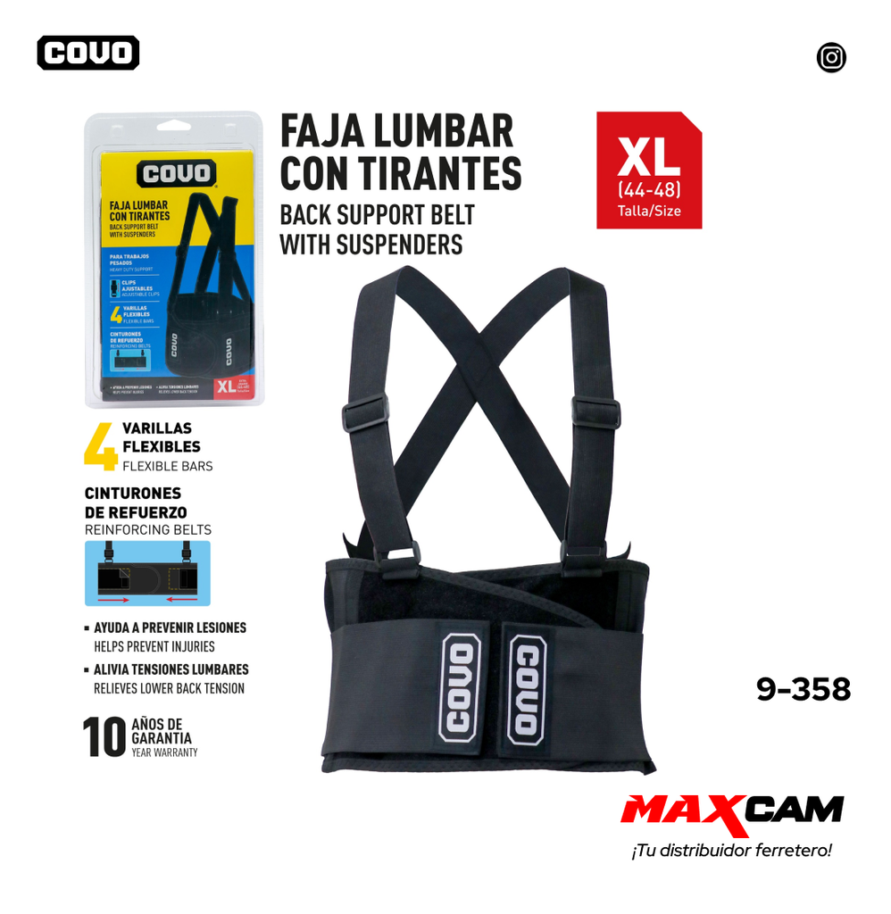 FAJA LUMBAR C/TIRANTES TALLA XL 9-358