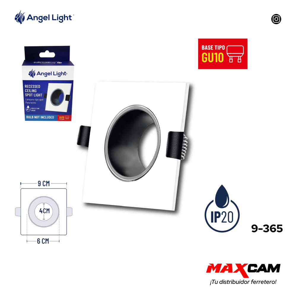BASE P/SPOT P/TECHO CUAD (NO INCLUYE BOMBILLO) ANGEL L  9-365