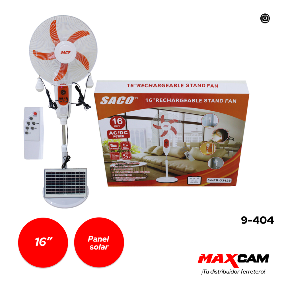 VENTILADOR 16" C/PANEL SOLAR SACO 9-404