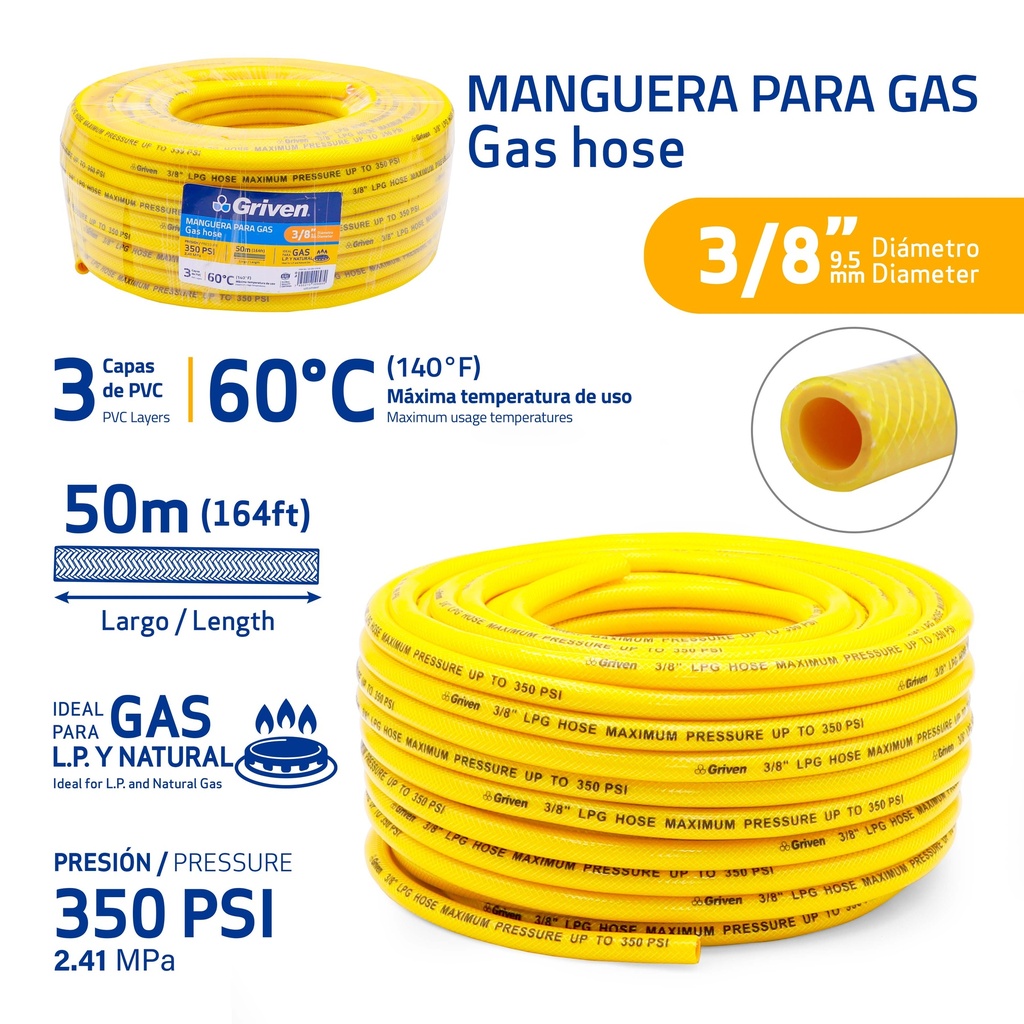 MANGUERA PARA GAS 3/8" x 50 MTS GRIVEN 9-503