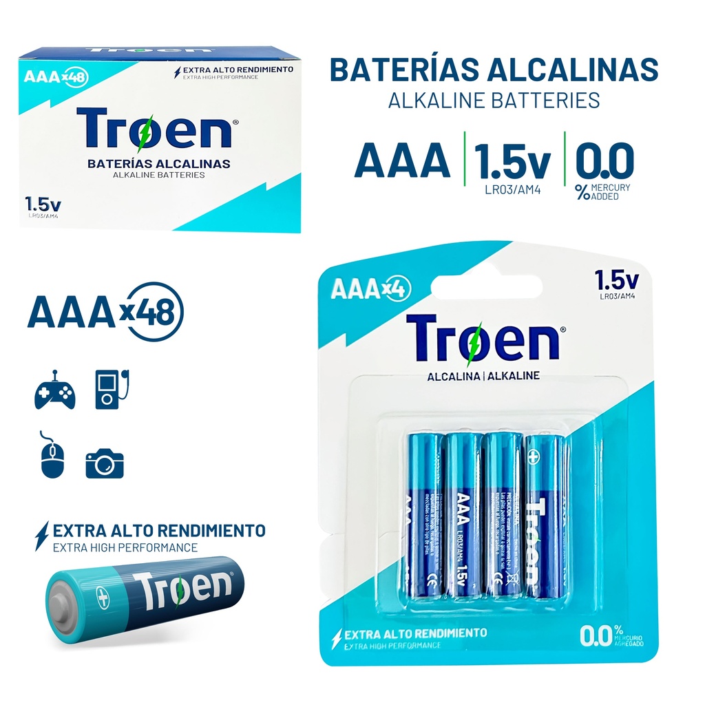 BATERIA AAA ALCALINAS x 4 UNID TROEN 9-516