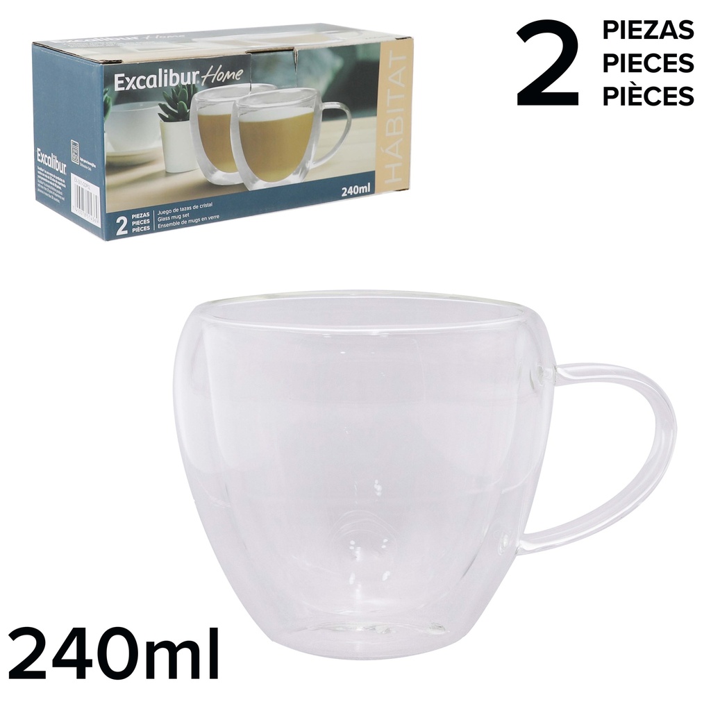 JUEGO DE TAZAS DE VIDRIO x 2 UNID EXCALIBUR 9-566