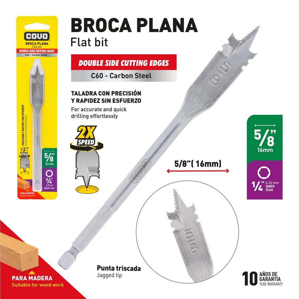 MECHA PLANA P/MADERA x 5/8" COVO 9-591