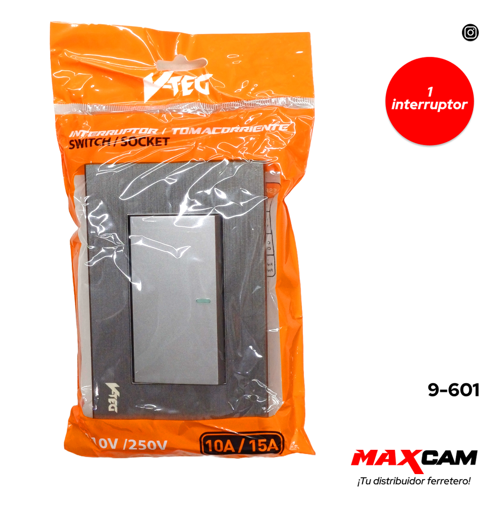 INTERRUPTOR SENCILLO GRIS V-TEG 9-601