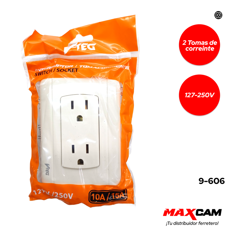 TOMA DOBLE C/TIERRA TIPO BTICINO V-TEG 9-606