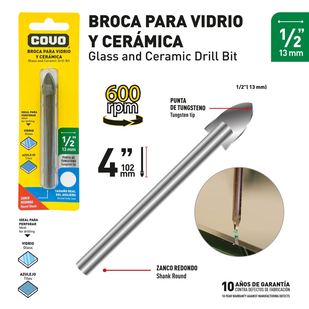 BROCA PARA VIDRIO CERAMICA COVO 9-690