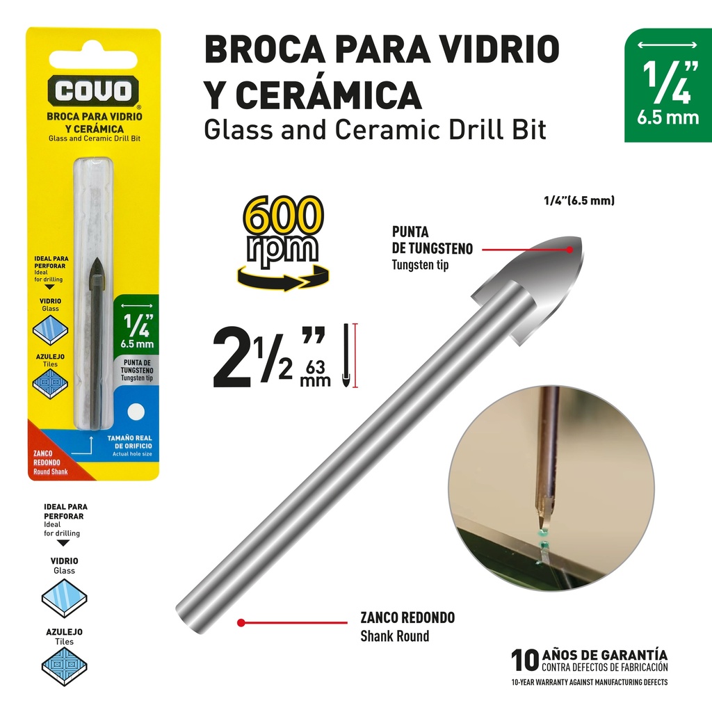 MECHA VIDRIO x 1/4" COVO  9-691
