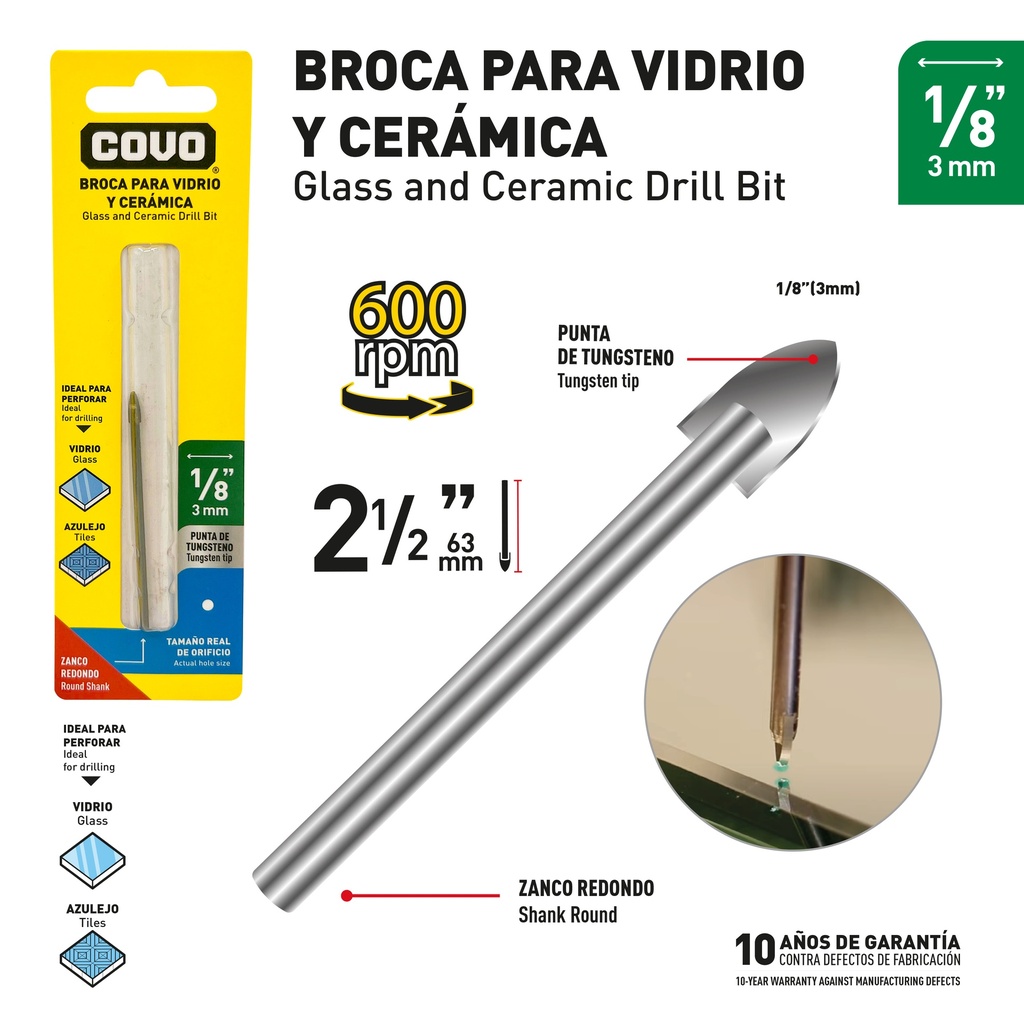 BROCA PARA VIDRIO CERAMICA COVO 9-692