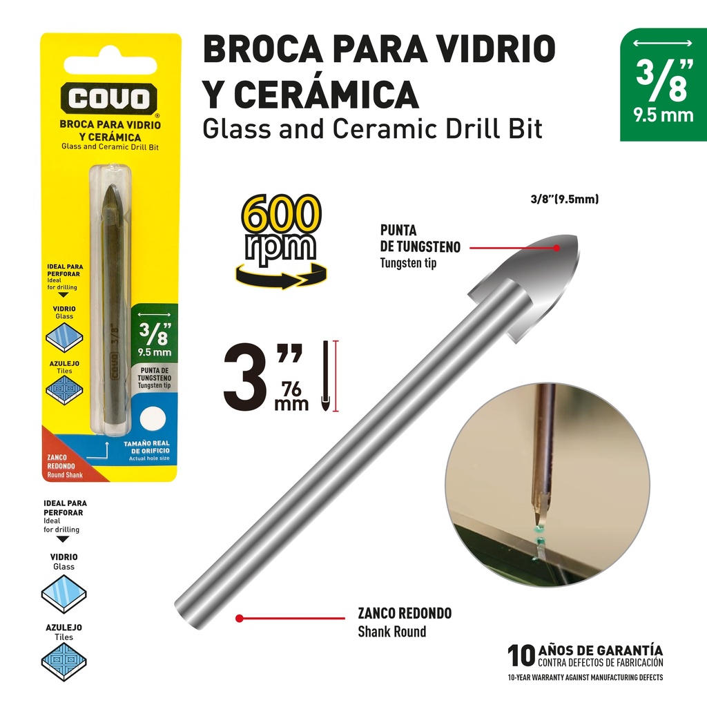 MECHA VIDRIO x 3/8" COVO 9-694