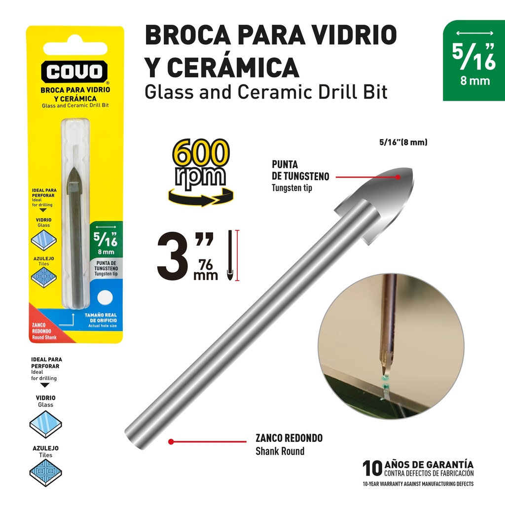 BROCA PARA VIDRIO CERAMICA COVO 9-695