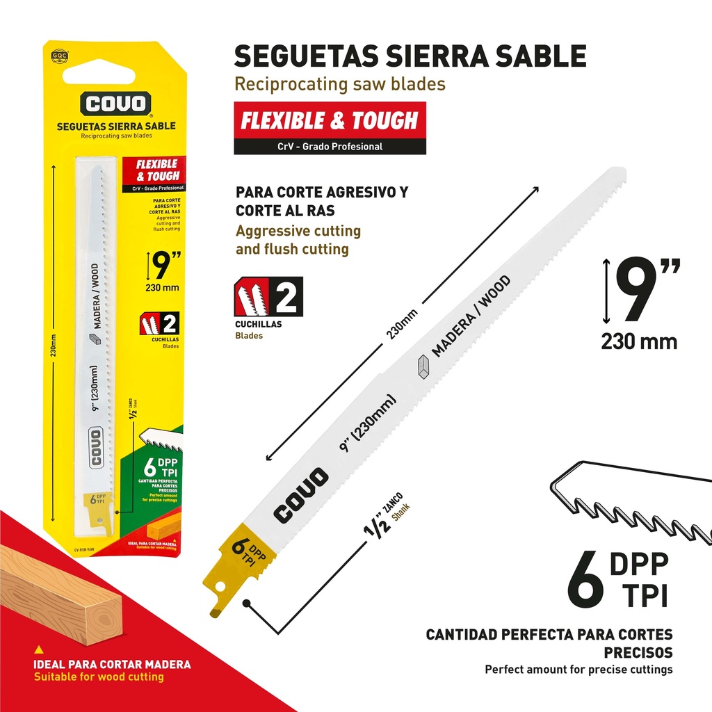 HOJA SEGUETA CALADORA 9" 6TPI x 2 UNID COVO 9-712