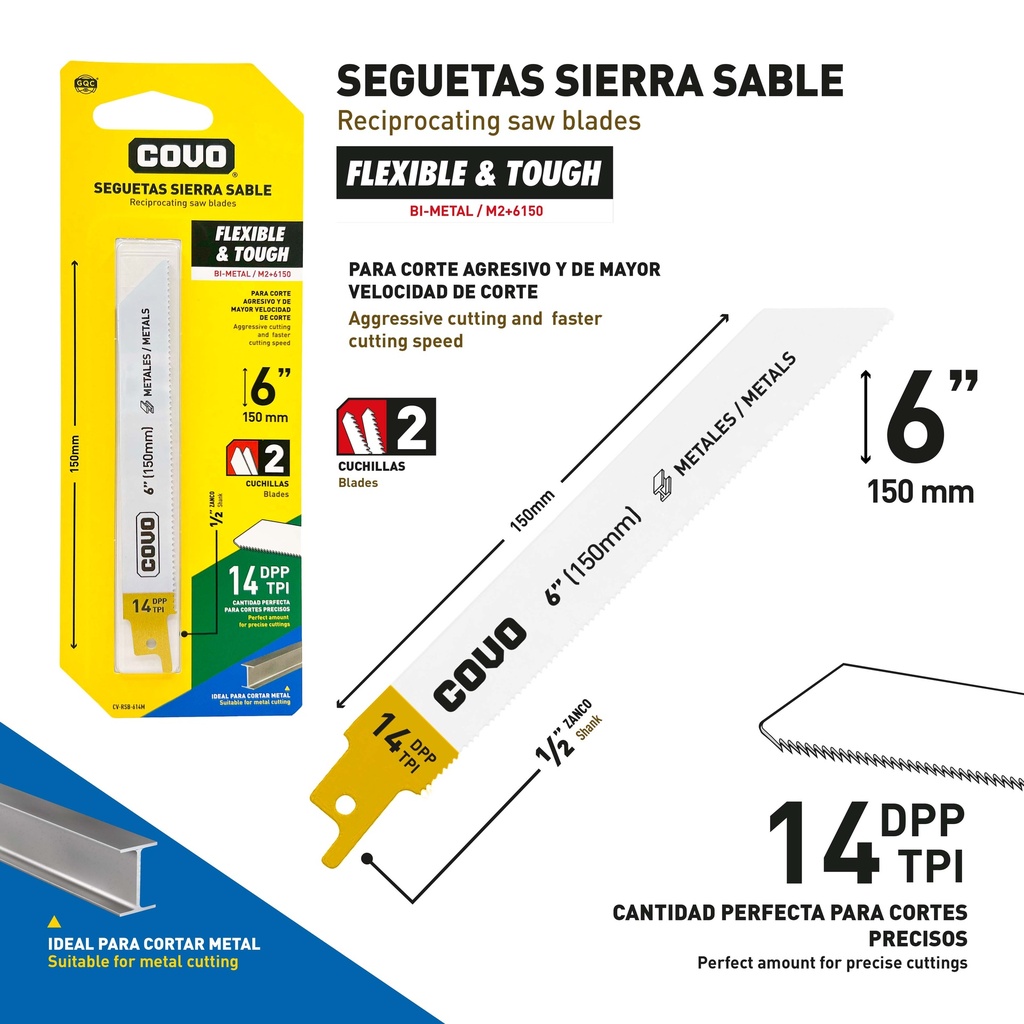 HOJA SEGUETA CALADORA 6" 14TPI x 2 UNID COVO 9-714