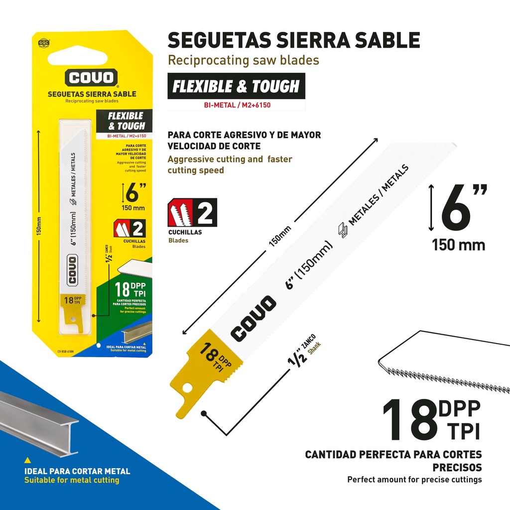 HOJA SEGUETA CALADORA 6" 18TPI x 2 UNID COVO 9-715