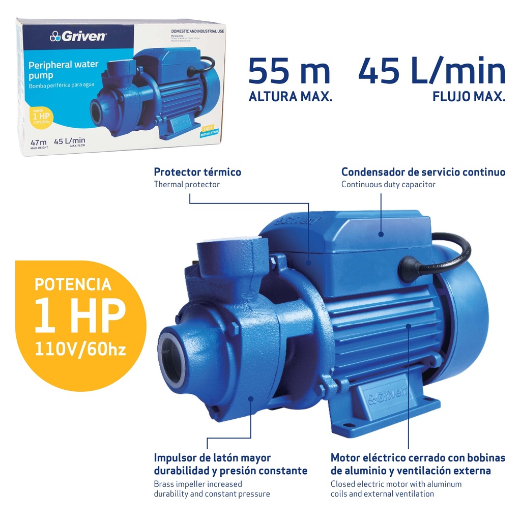 BOMBA PERIFERICA 1 HP GRIVEN 4-805