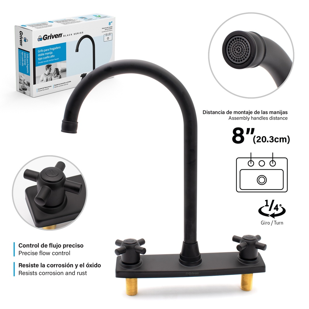 LLAVE FREGADERO DOBLE 8" GRIVEN BLACK 4-811
