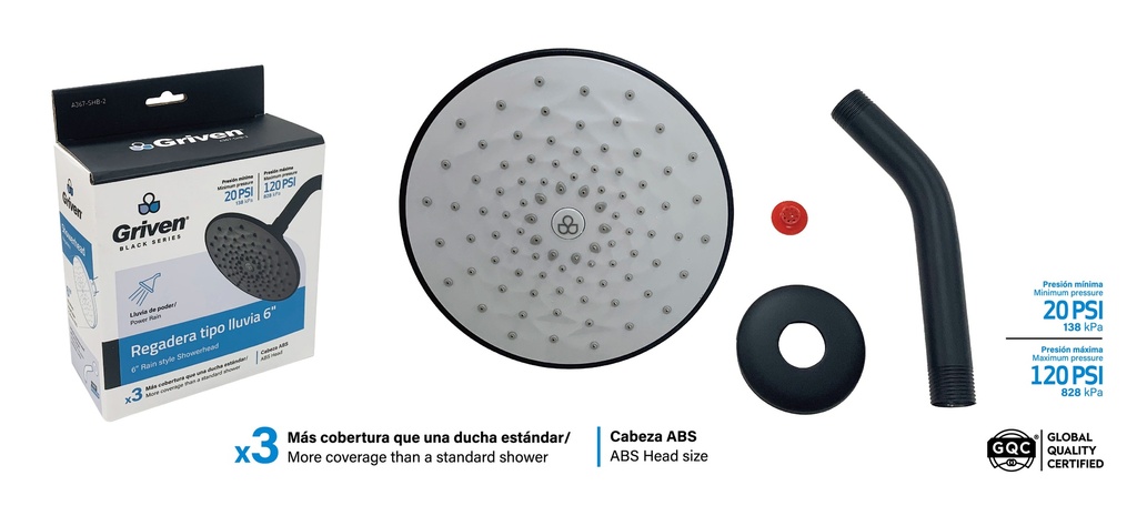 REGADERA REDONDA 6" GRIVEN BLACK 4-816