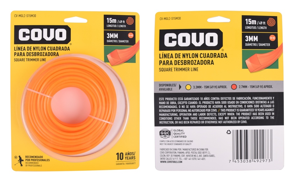 NYLON DESMAL CUADRADO 3.0MM x 15MTS COVO 4-888