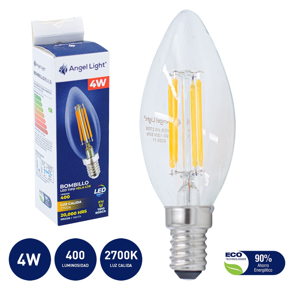 BOMBILLO VELA LED 4W E14 110v LUZ CALIDA 5-070