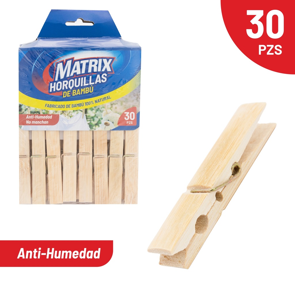 PINZA ROPA MADERA x 30 UNID MATRIX 8-192