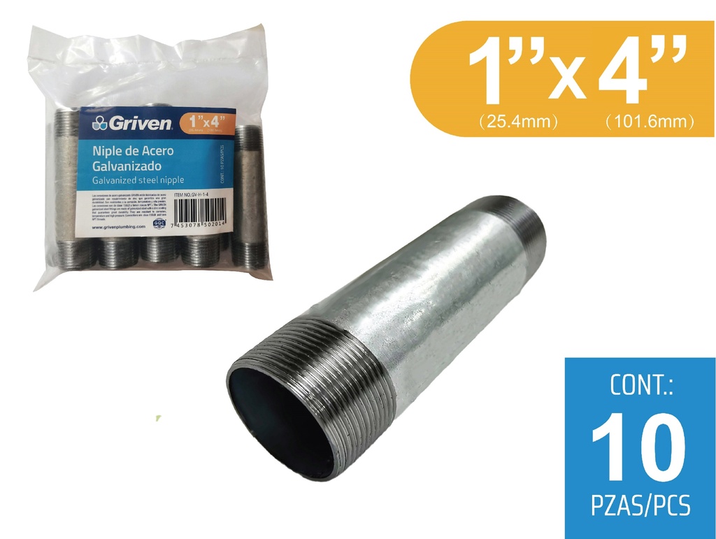 NIPLE GALVANIZADO 1" x 4" GRIVEN 8-246