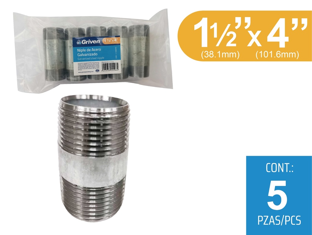 NIPLE GALVANIZADO 1 1/2 x 4" GRIVEN 8-249