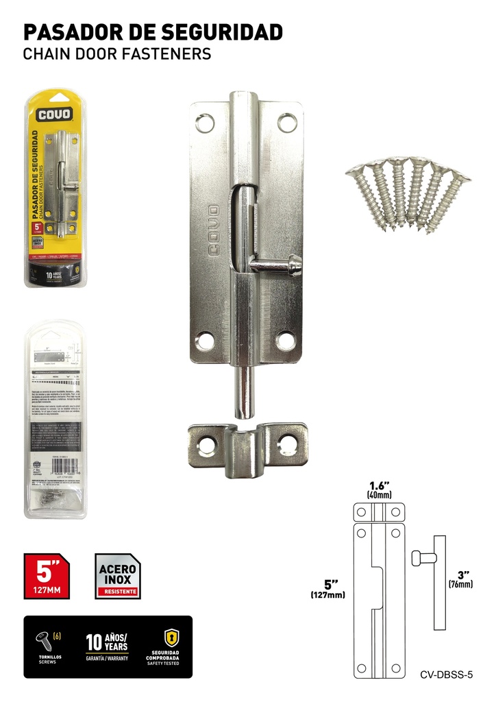 PASADOR DE SEGURIDAD ACERO INOX 5" COVO 8-289