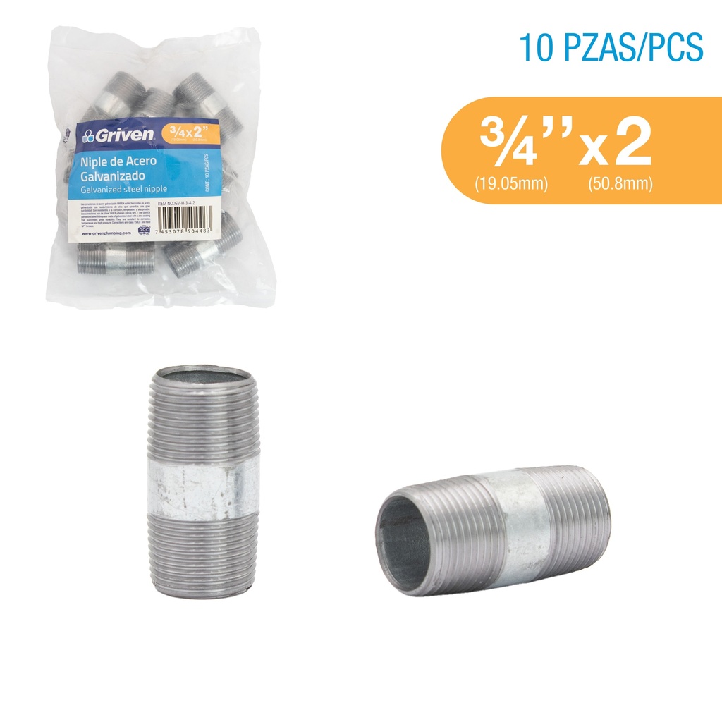 NIPLE GALVANIZADO 3/4 x 2" GRIVEN 8-323