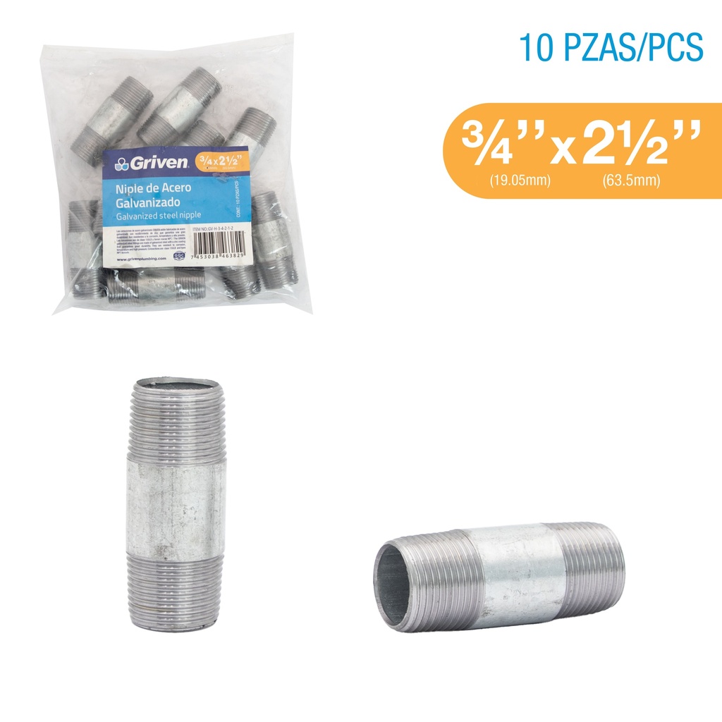 NIPLE GALVANIZADO 3/4 x 2 1/2" GRIVEN 8-325