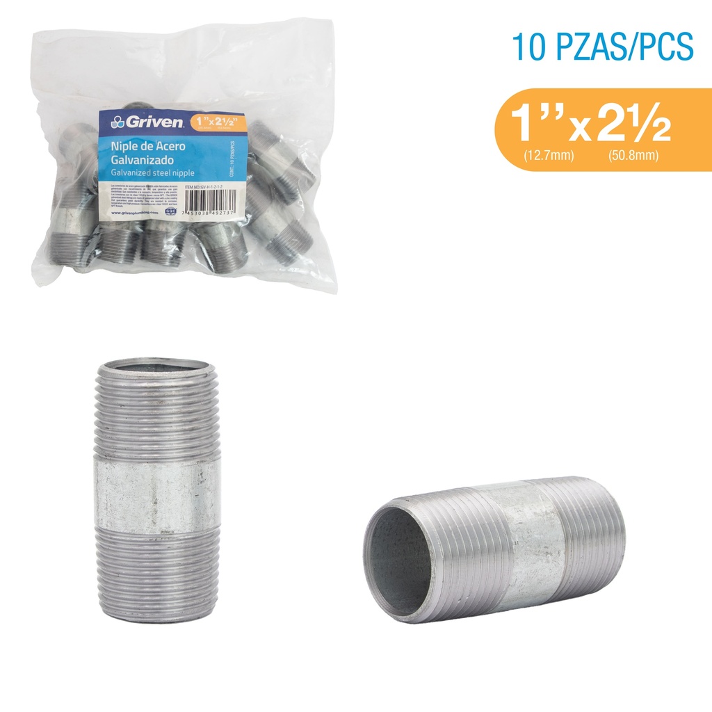 NIPLE GALVANIZADO 1 x 2 1/2" GRIVEN 8-329